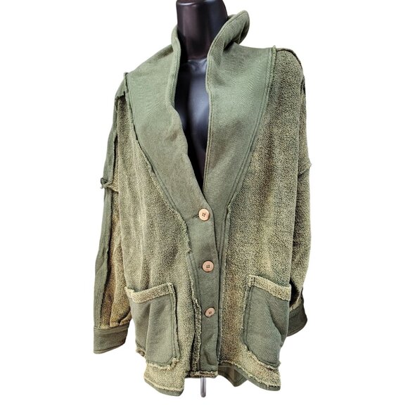 Zenana Jacket Green Long Sleeve Shawl Collar Cardigan Buttons Womens Large New - Picture 1 of 10